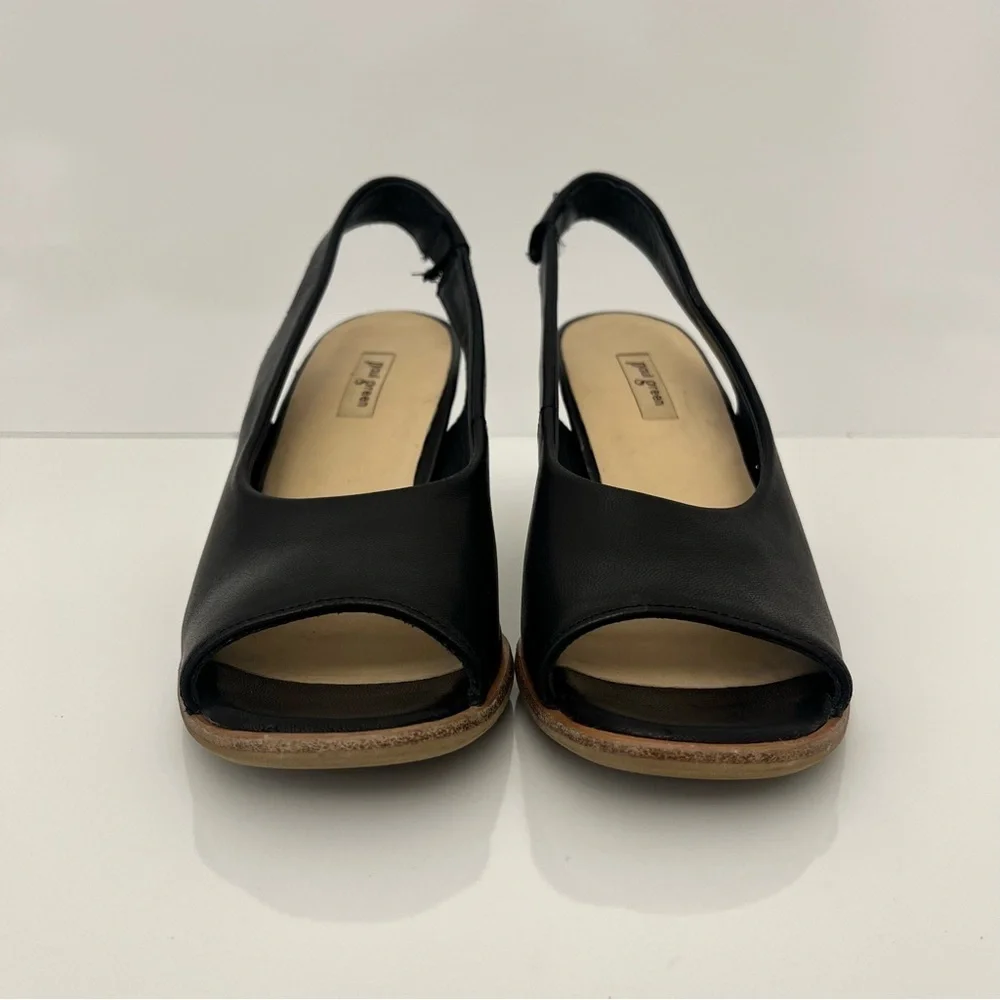 PAUL GREEN Savanah Slingback Peep Toe Leather Sandals in Black Women US 5 - Picture 7 of 13